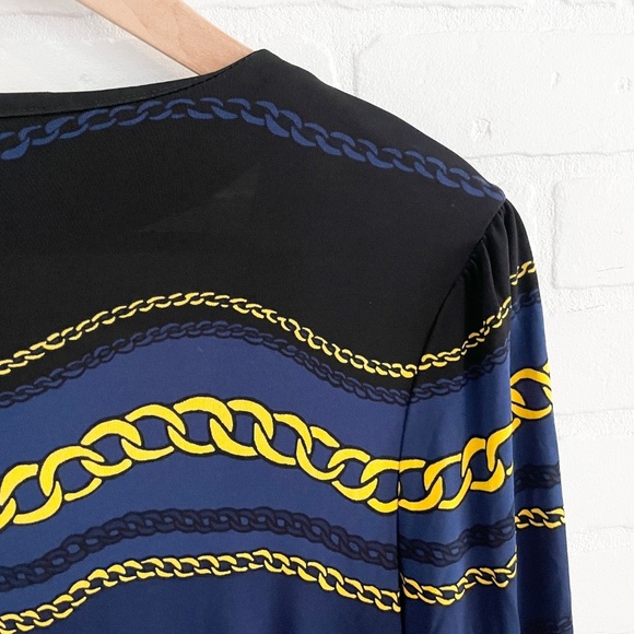 vintage Y2K Juicy Couture Mini dress Faux Wrap Scarf Chains print Navy Black L - Picture 10 of 13